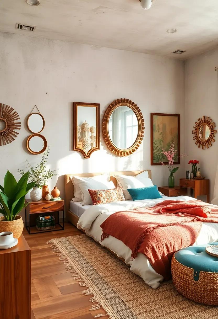 Creative Use of Vintage Mirrors and Sculptural Frames to Amplify Light and Add Depth in the Bedroom Design