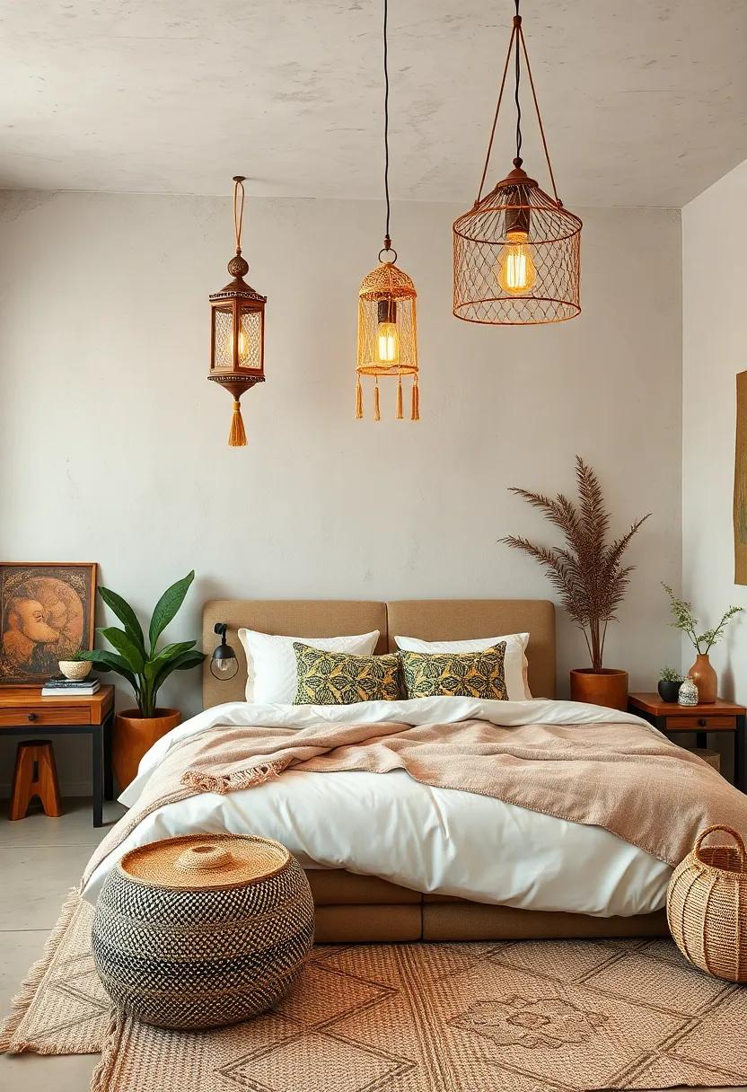 Soft Earth Tones Mixed with Bold Jewel Hues Create a Balanced and Inviting Boho-Eclectic Bedroom Palette
