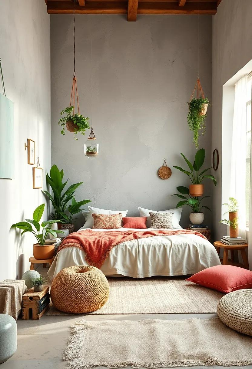 Lush Indoor Plants and Hanging Terrariums Adding Life and Natural Charm to a Boho Eclectic Bedroom Sanctuary