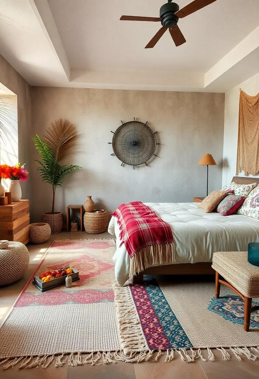 Natural Fiber Rugs Combined with Patterned Throws for Grounding Texture and Eclectic Style Touches