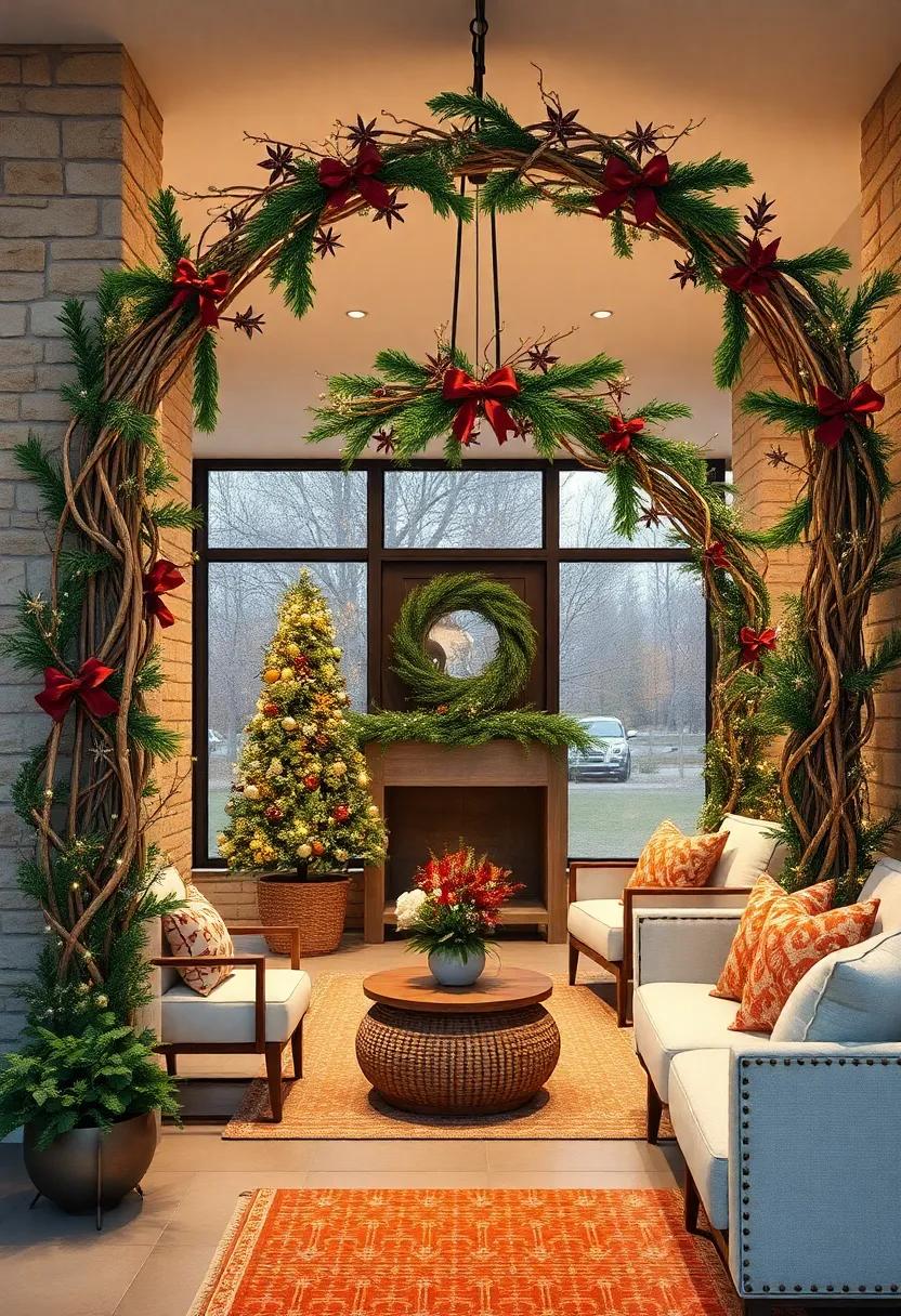 Woven Cinnamon Sticks and Star Anise Sprigs Enhancing the Aromatic Appeal of a Cozy Front Yard Christmas Arch