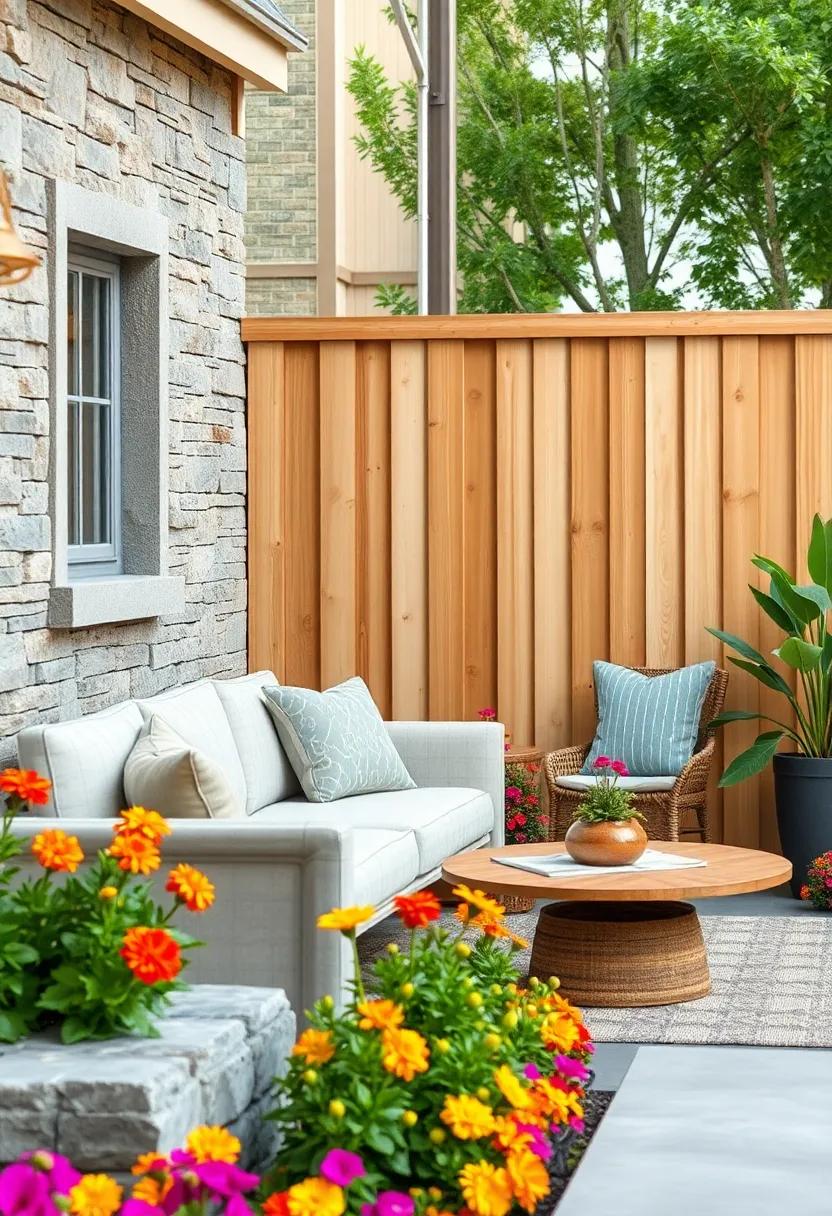Traditional Cedar Fence Panels Weathering Beautifully Against Bold Floral Borders in a Cottage Garden Setting
