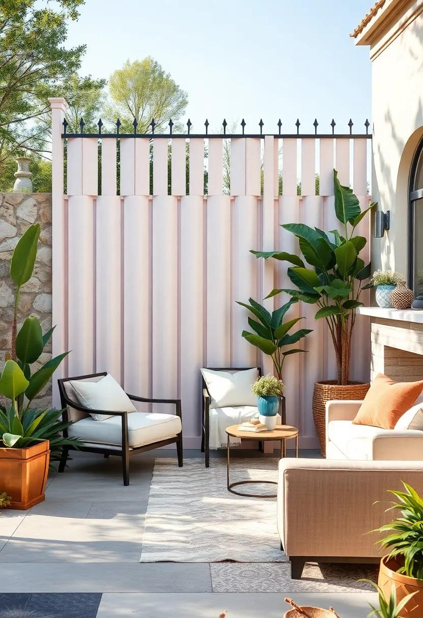 Elegant French Country Privacy Fences Featuring Soft Pastel Colors and Vintage Ironwork Accents