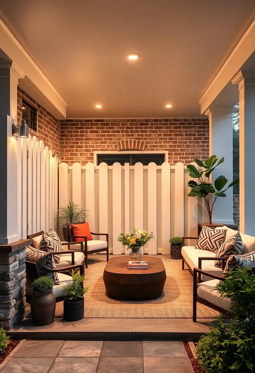 Curved Topboard Fences Accentuated with Ambient Lighting and Seasonal Greenery for Warm Front Porch Scenes