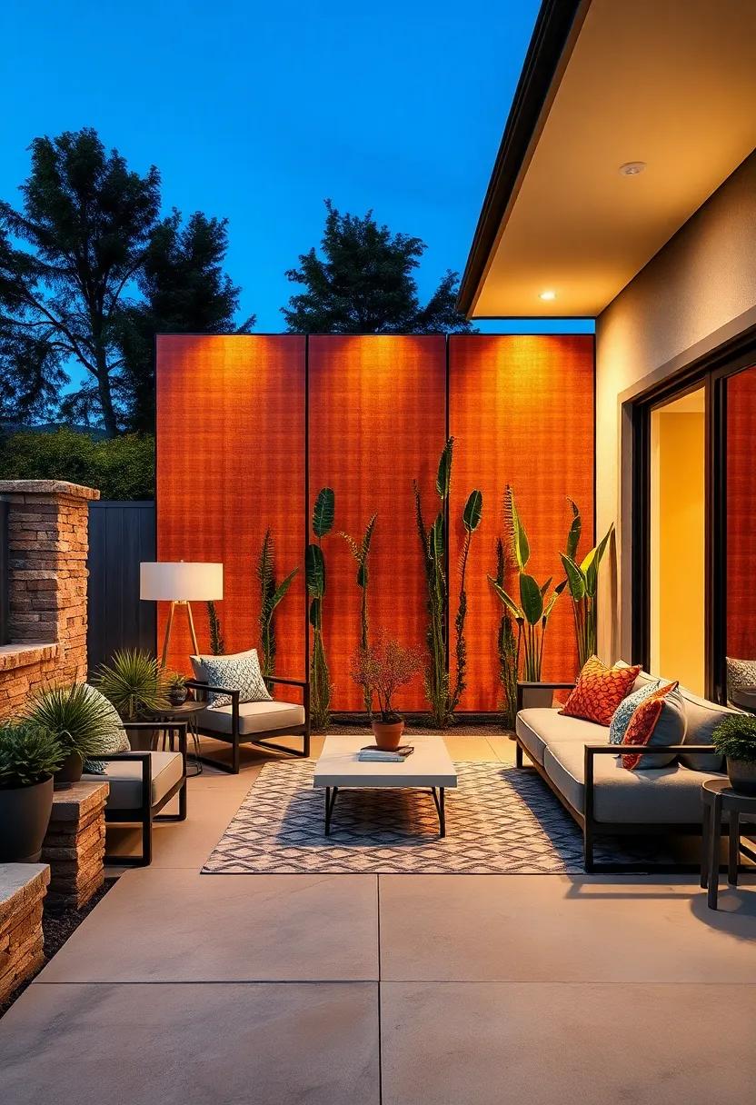The subtle glow of backlit solar screens providing a warm, inviting sense of privacy in a modern front yard setting
