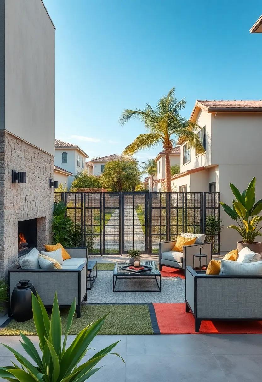 Front yard privacy redefined with thin solar panel strips filtering sunlight and offering a modern aesthetic