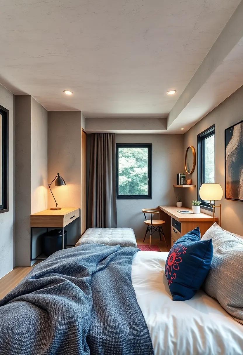 Innovative Fold-Away Desks Integrated Seamlessly Into Tiny Bedroom Walls for Efficient Working Zones