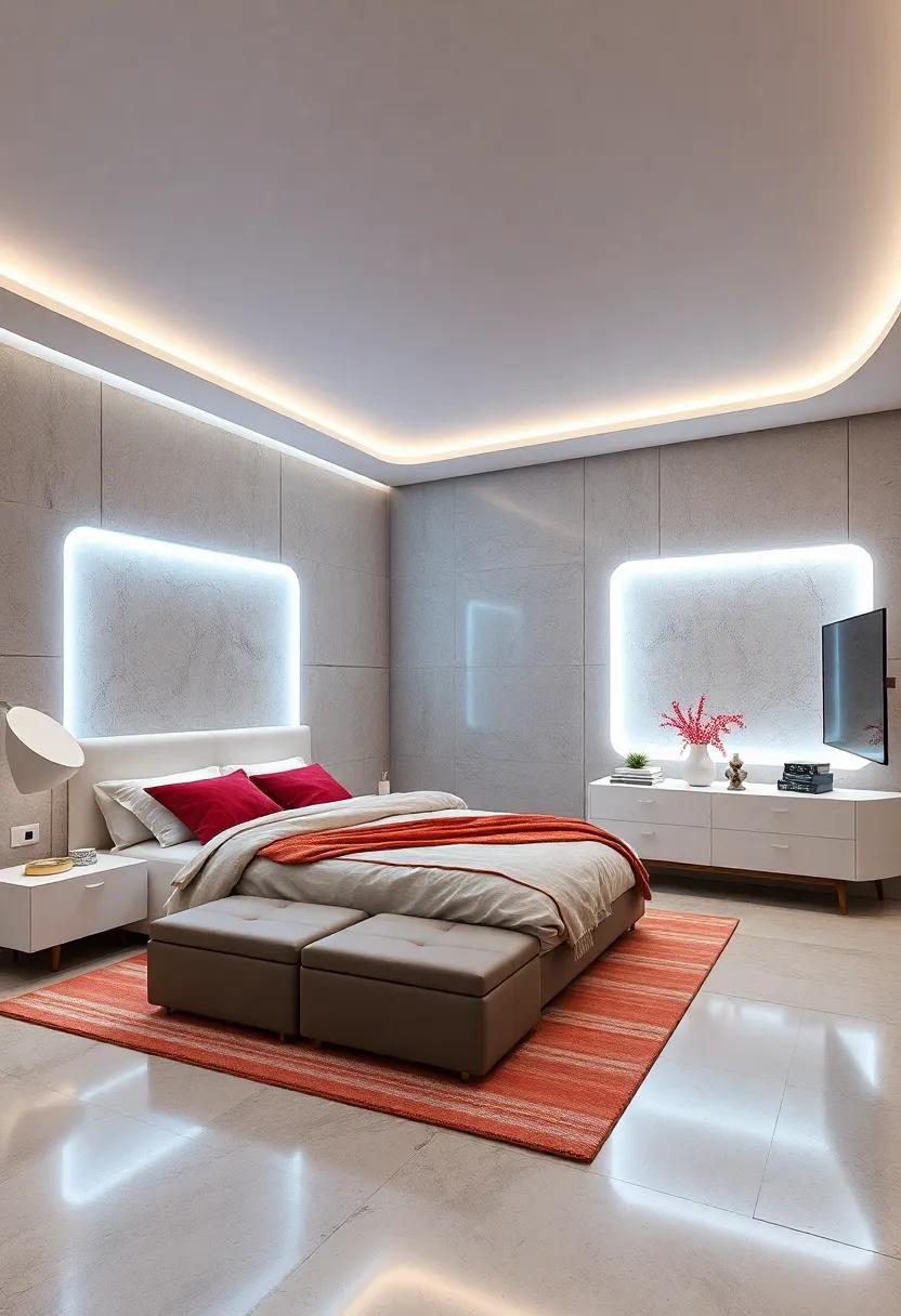 Smart LED Panels Embedded in Headboards Casting Adjustable Mood Lighting for Relaxing Spaces