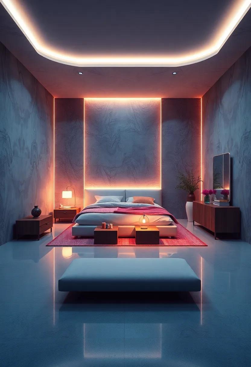 Reflective Surfaces Paired with Subtle LED Lighting Enhancing Spaciousness and Modern Aesthetic