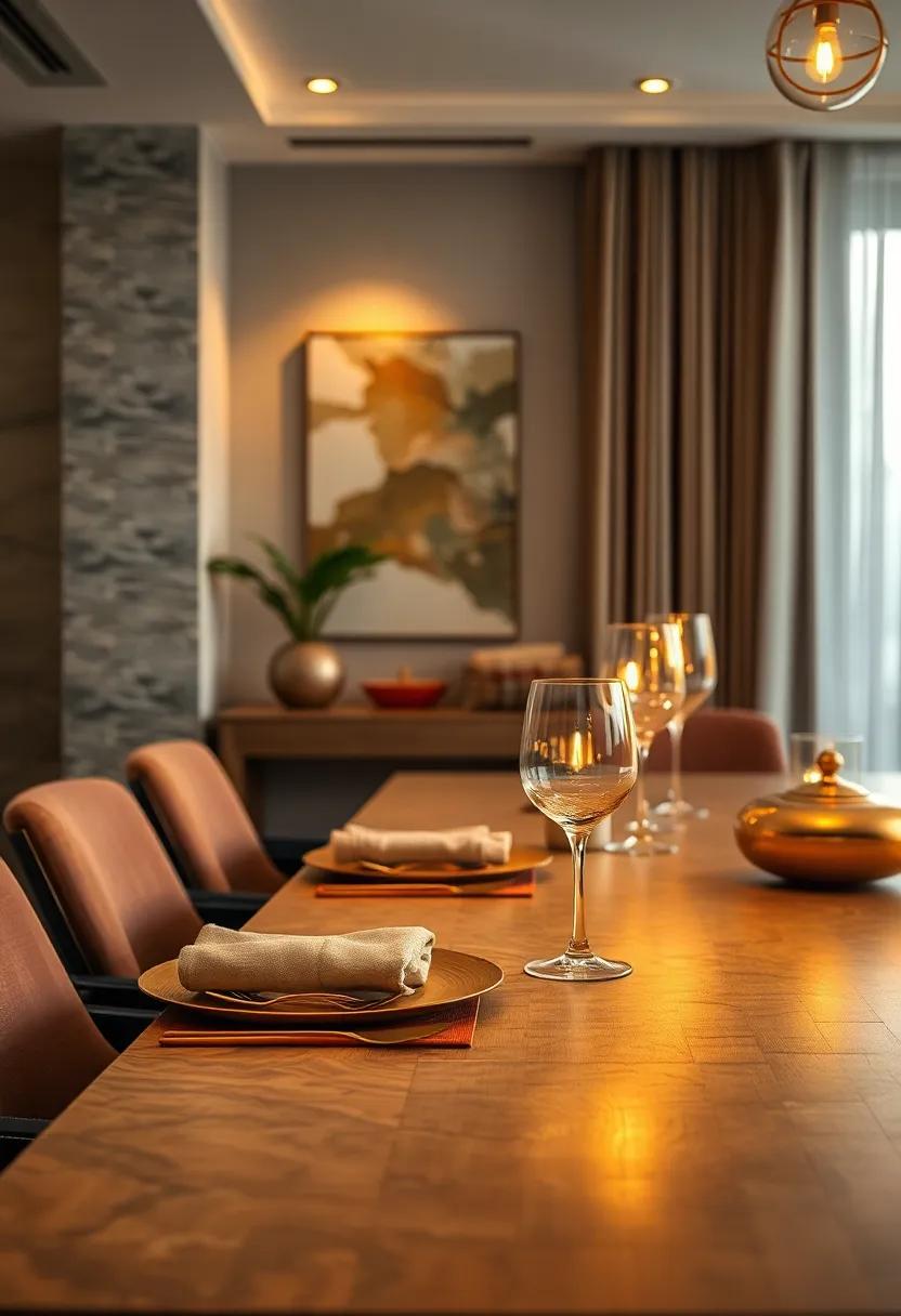 The Warm Glow of Gold Cutlery Reflecting Soft Evening Light on a Luxurious Dining Table