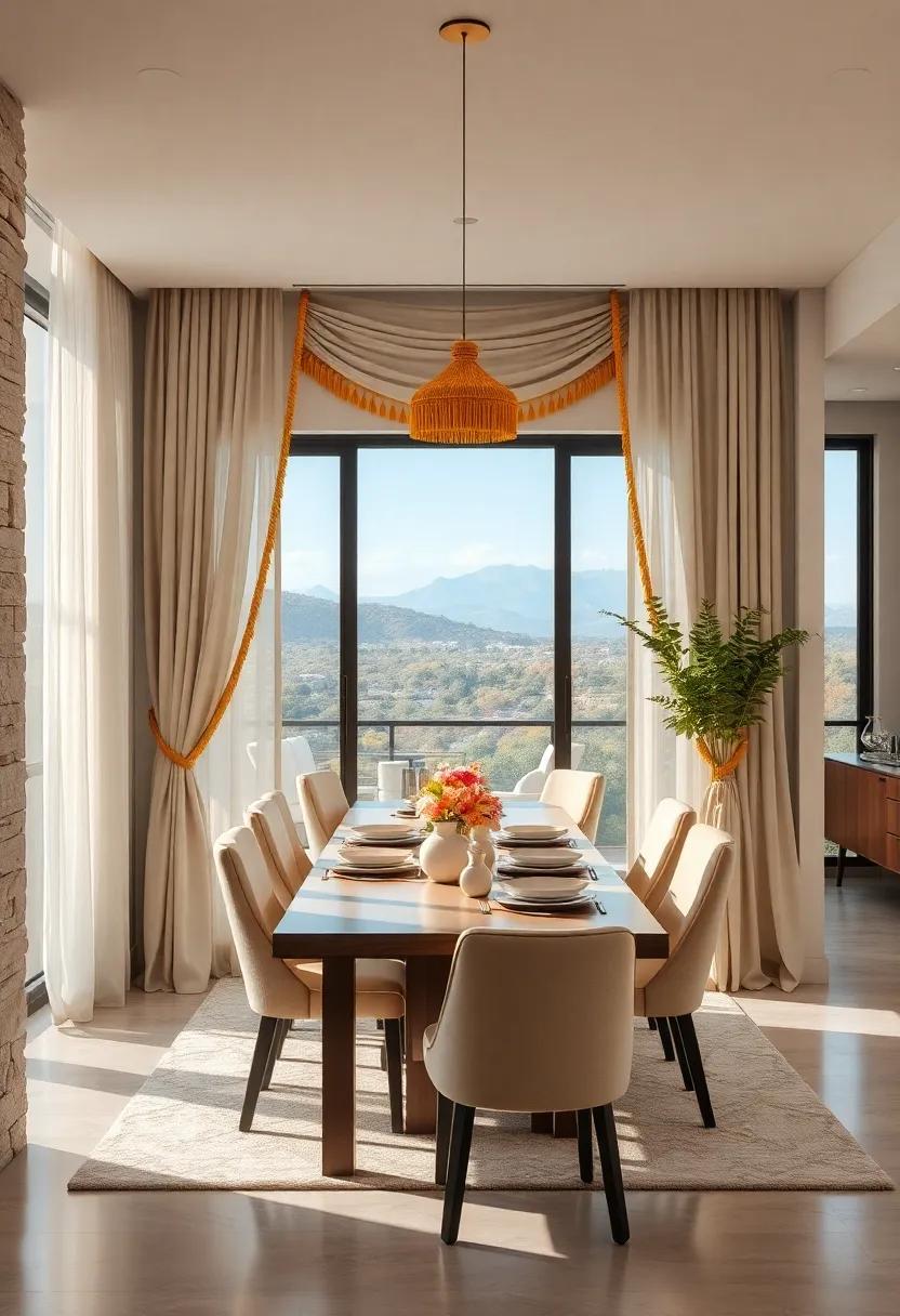 The Soft Shine of Gold Leaf Wallpaper Providing a Chic Backdrop to a Timeless Dining Table Ensemble