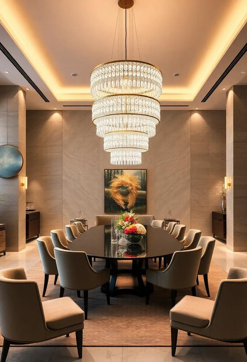 Luxurious Crystal Beads Cascading From Tiered Lighting Fixtures To Amplify Timeless Elegance And Charm