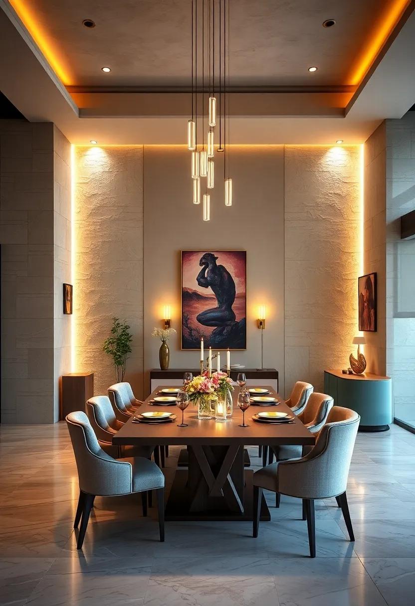 Subtle Hidden Lighting Accents Bringing Focus To Artwork And Architectural Features In Luxe Dining Areas