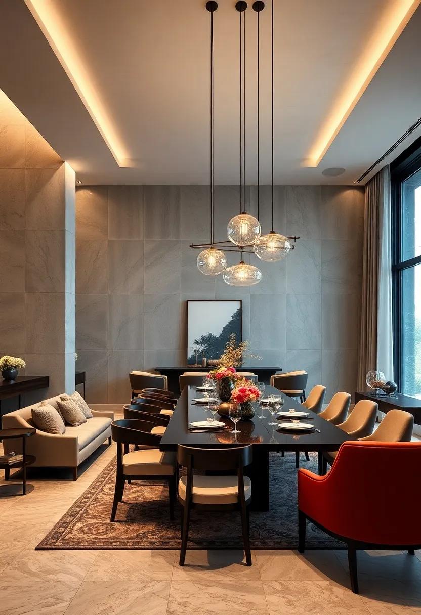 Modern Minimalist Pendant Lighting Accentuating Sleek Lines And Textures In Grand Dining Spaces