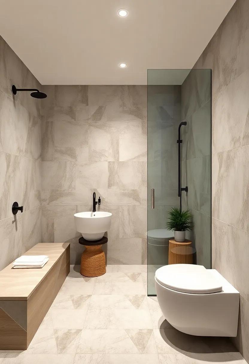 Bright Shower Spaces Embellished With Bold Geometric Tiles And Contrasting Grout Lines For Visual Drama