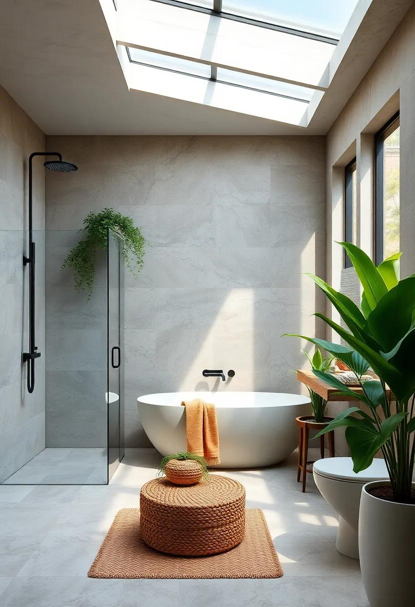 Open Air Style Bathrooms Incorporating Skylights And Lush Plants To Blend Indoor And Outdoor Experiences