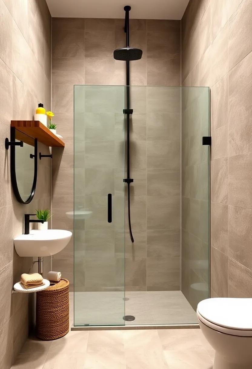 Rustic Shower Corners Featuring Reclaimed Wood Shelves And Textured Tiles For Warmth And Charm
