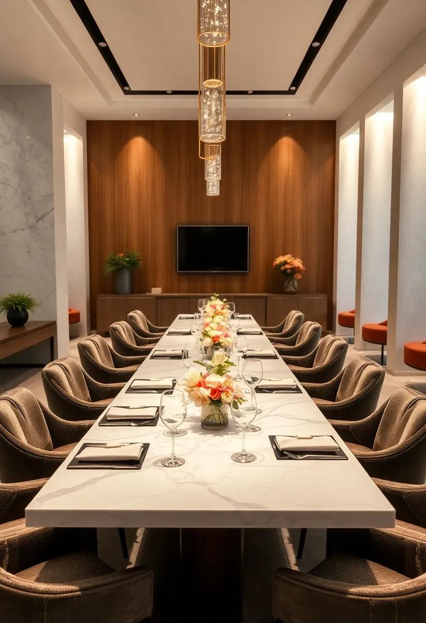 Elevate Elegance With Sleek Marble Tabletops Illuminated by Soft Ambient Lighting and Minimalist Centerpieces