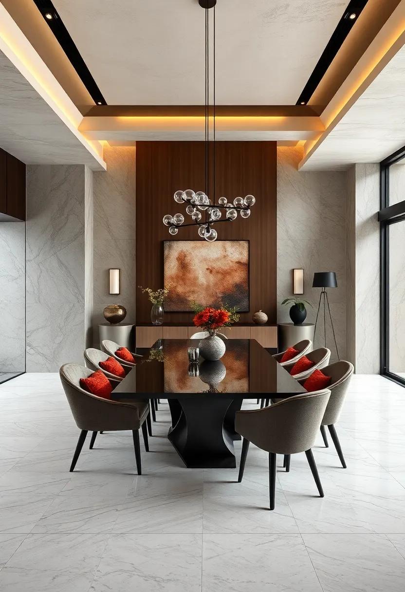 Mixing Organic Shapes and Materials with High-Gloss Finishes to Create Dynamic Modern Dining Environments