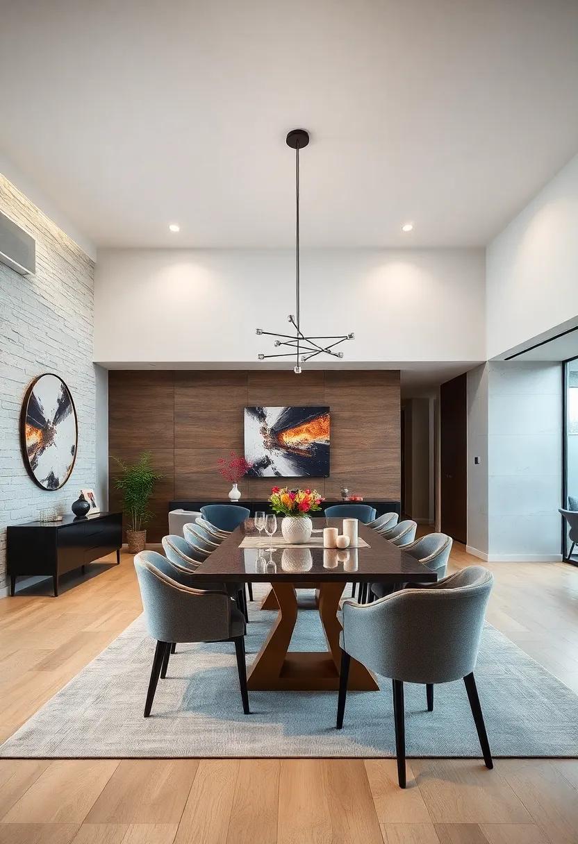 Textured Wall Panels Adding Depth and Sophistication Against Clean Lines and Spacious Layouts In a Modern Dining Room