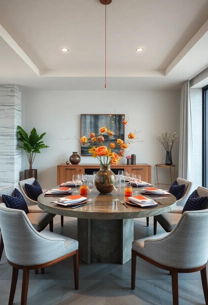 Incorporating Custom-Made Centerpieces that Blend Organic Materials with Modern Forms for a Unique Dining Experience