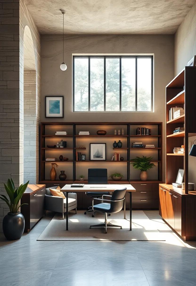 Elevate Workspace Ambiance With Natural Light And Sleek Custom Shelving Units For Organized Efficiency