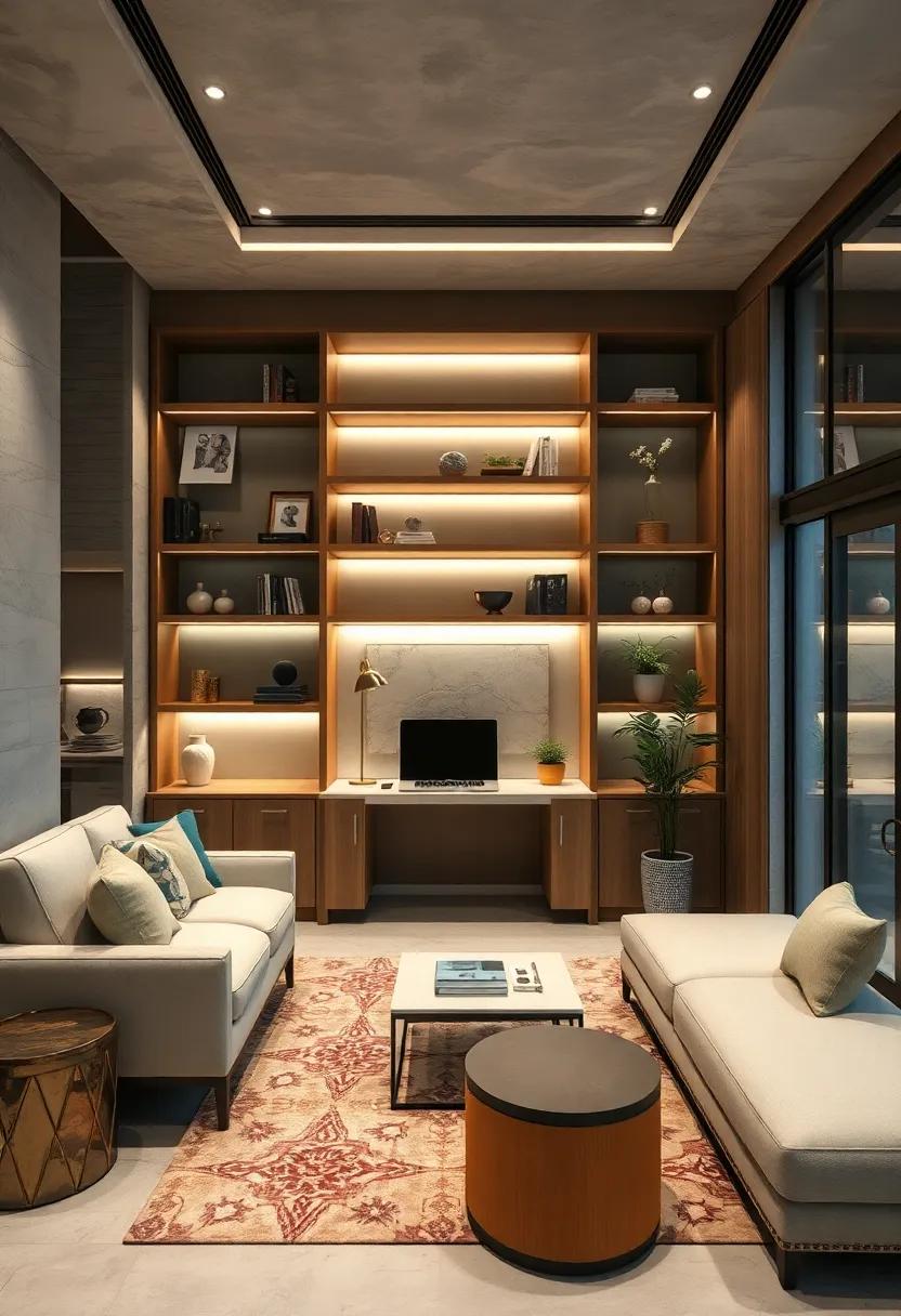 Soft Ambient Shelving Lights Emphasizing The Elegance Of Custom Storage While Reducing Eye Strain