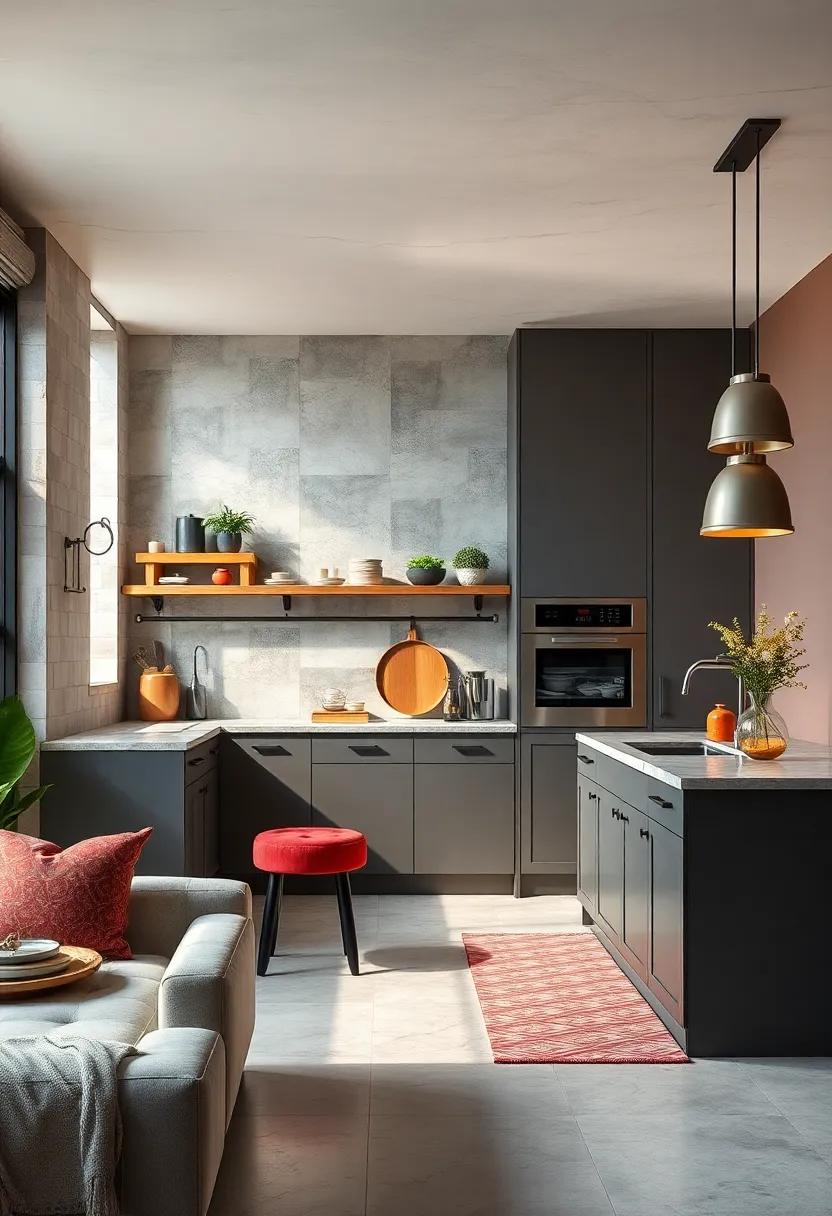 Bold Color Palettes Paired with Metal Accents to Energize Industrial Kitchen Cabinets