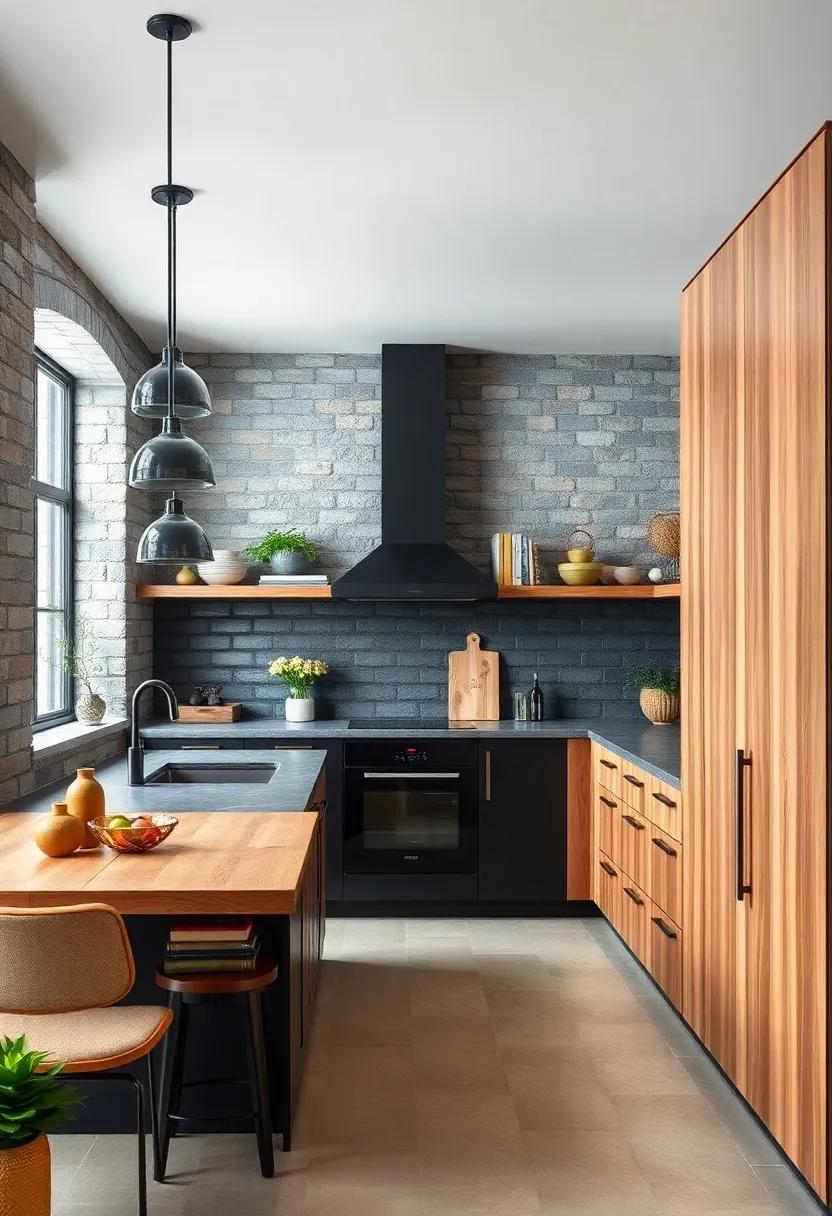 Bold Contrasts in Industrial Kitchens Using Matte Black and Natural Wood Cabinets