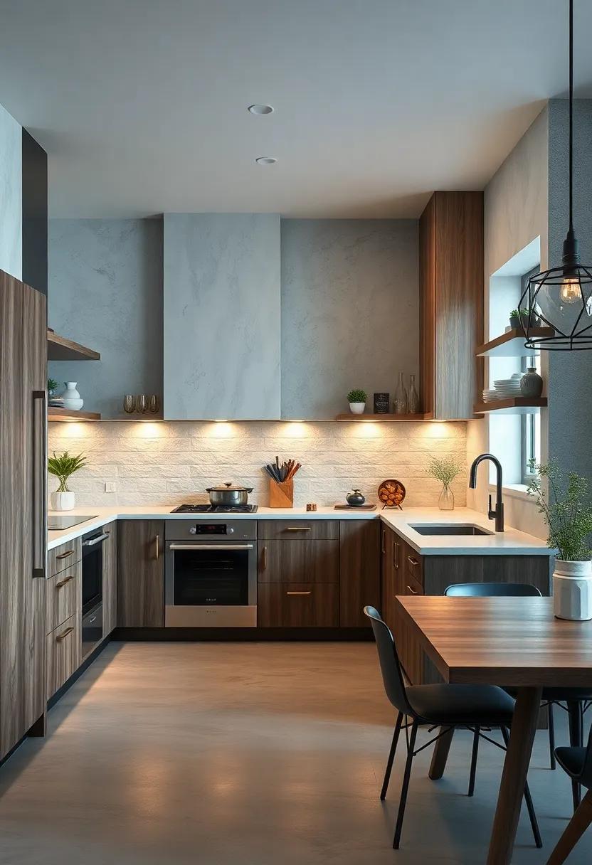Lighting Techniques Highlighting Industrial Cabinet Textures and Enhancing Kitchen Ambiance