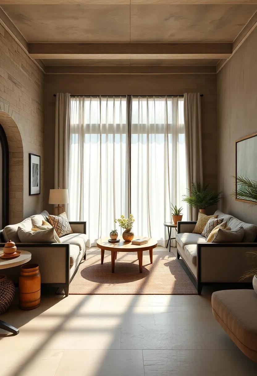 Natural Light Filtering Through Sheer Linen Curtains Highlighting Rustic Elegance