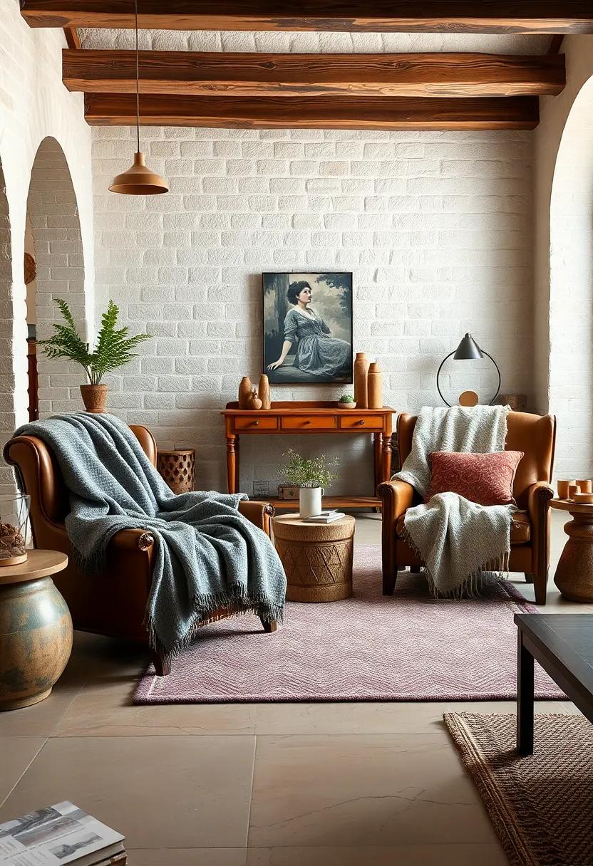 Heavy Wool Throws Draped Elegantly Over Antique Recliners Inviting Cozy Moments