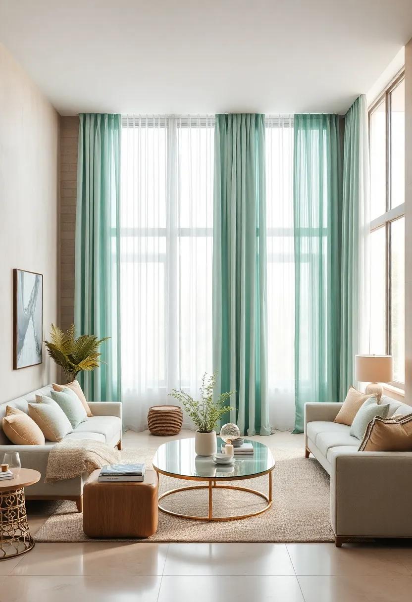 Seafoam Green Curtains Softly Framing Large Windows and Complementing Neutral Furnishings