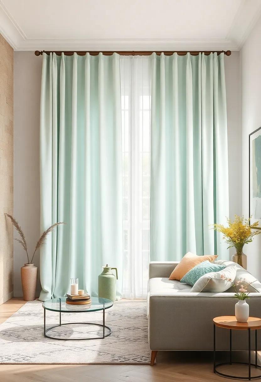 Creamy Mint Curtain Panels Flowing Elegantly Against a Crisp White Wall and Vintage Decor