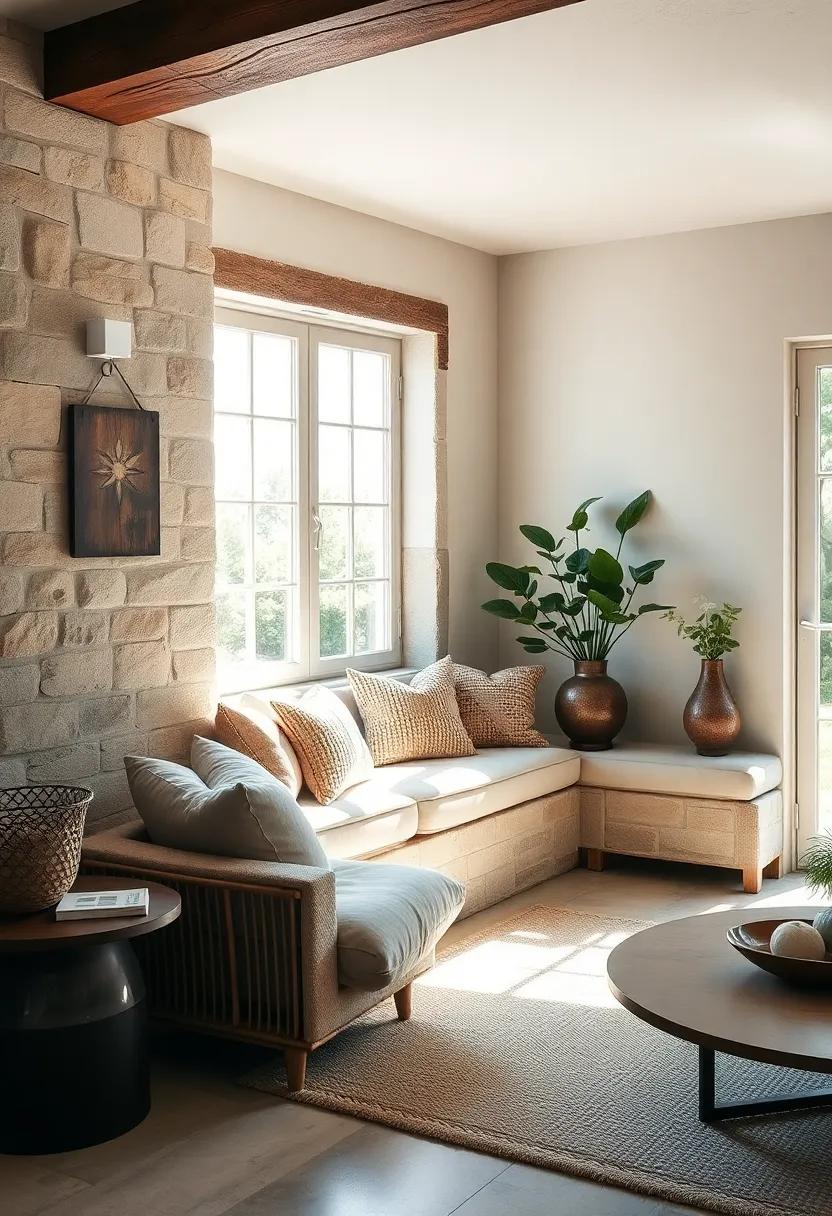 A Sunlit Corner featuring a Plush Cushioned Window Seat with Natural Linen and Burlap Accents