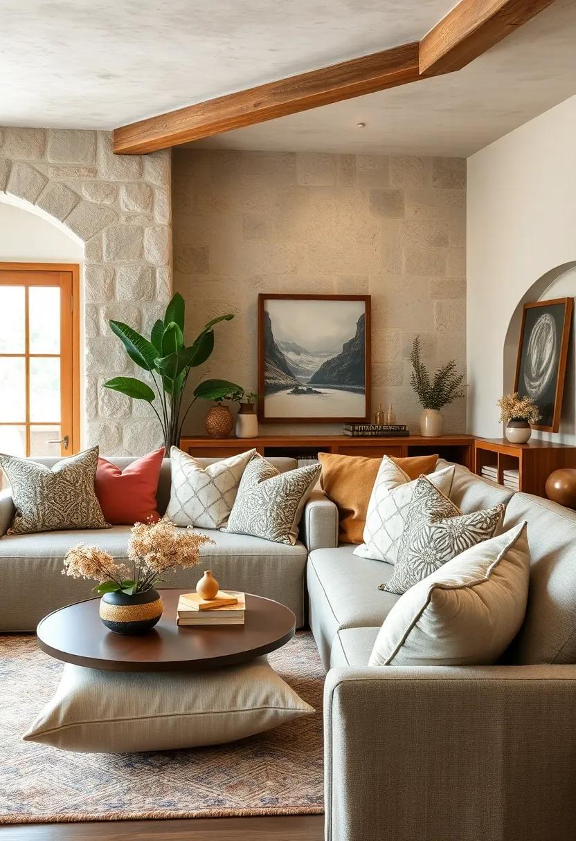 Layering Textured Fabrics and Patterns to Create Inviting Plush Cushion Arrangements on Cozy Seating