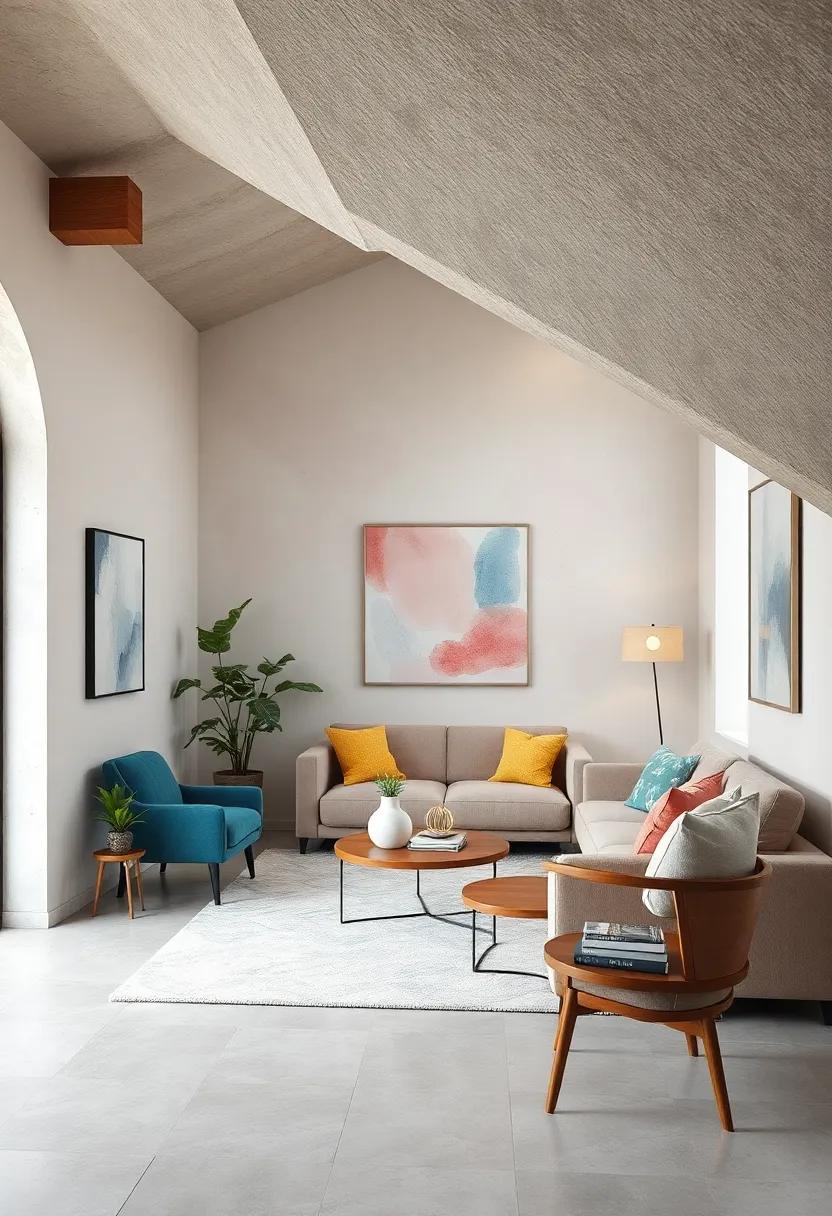 Soft Pastel Abstract Murals Creating Dreamy Atmospheres in Small Under-Stairs Nooks