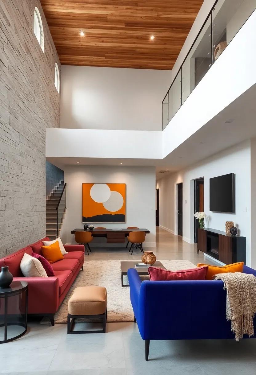 Clean White Staircase Angles Paired with Large Striking Portraits and High-Contrast Photography