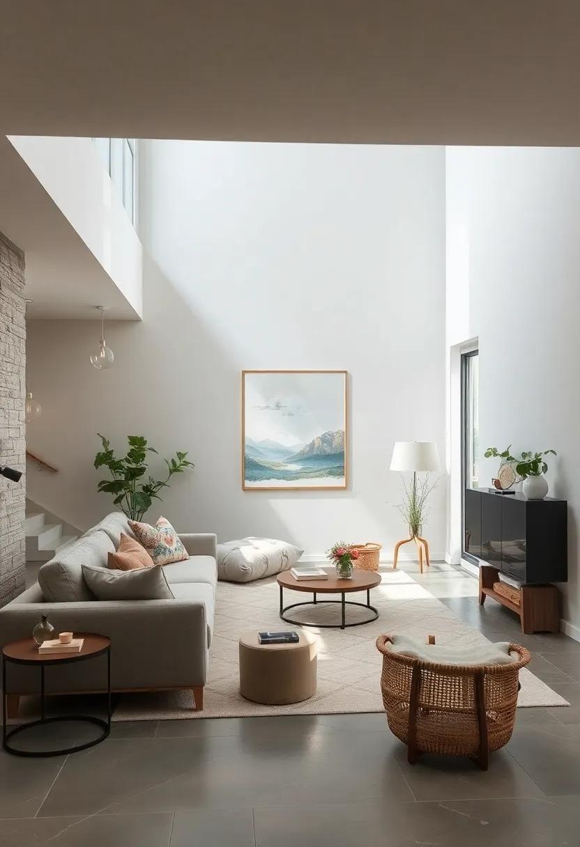 Serene Reading Corners Under Stairs Decorated with Delicate Watercolor Landscapes and Natural Textures