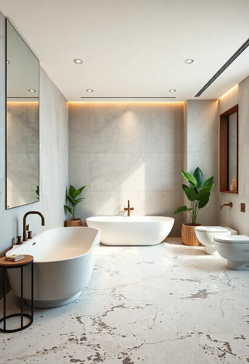 Bold Contemporary Bathrooms Showcasing Contrasting Terrazzo Mosaic Designs and Clean Lines