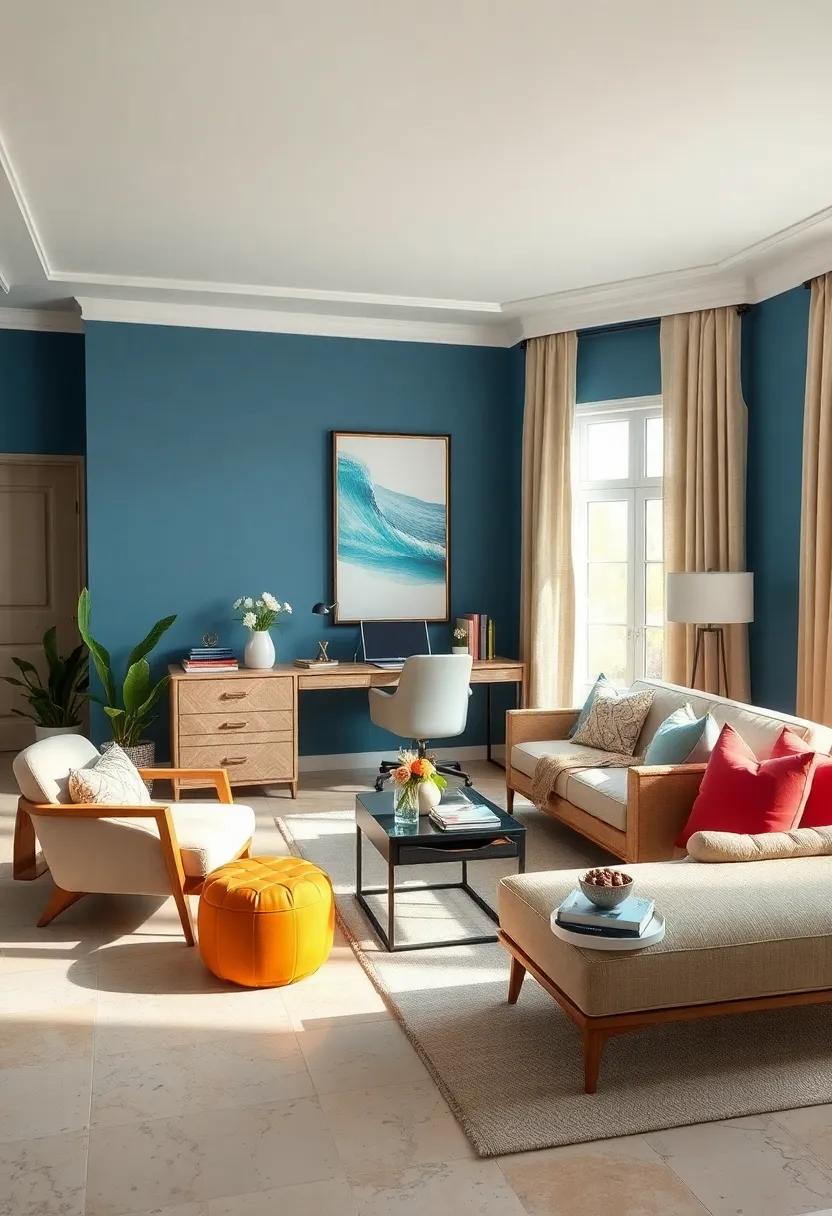 Refined Blue and Sandstone Color Combinations Setting a Calming Yet Productive Ambiance