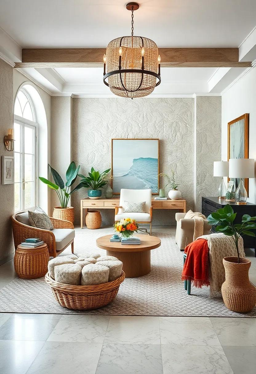 Seagrass Baskets and Textured Throws Adding Layers of Coastal Charm to an Opulent Office