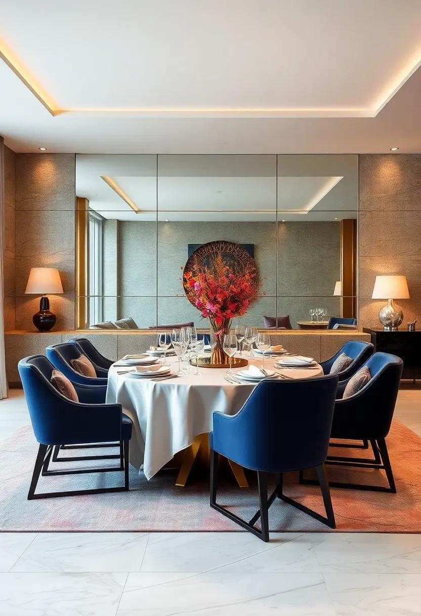 Mirrored Wall Panels Amplifying Space and Light in Luxurious Dinner Settings