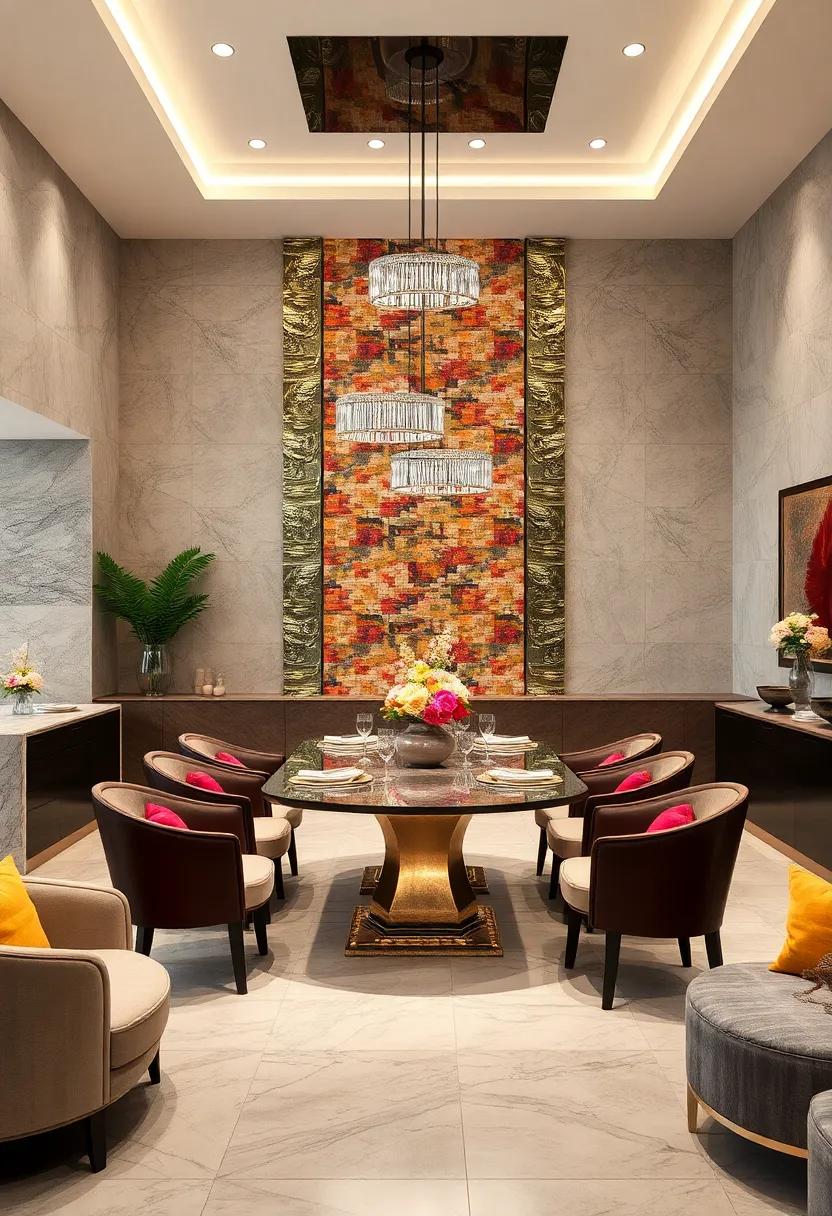 Glass and Metallic Mosaic Backsplashes Setting a Glamorous Backdrop for Dining Areas