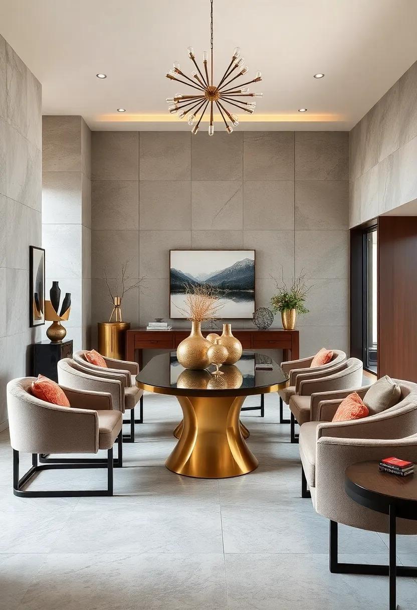 Bold Metal Sculptures Serving as Statement Pieces in Elegant Dining Environments