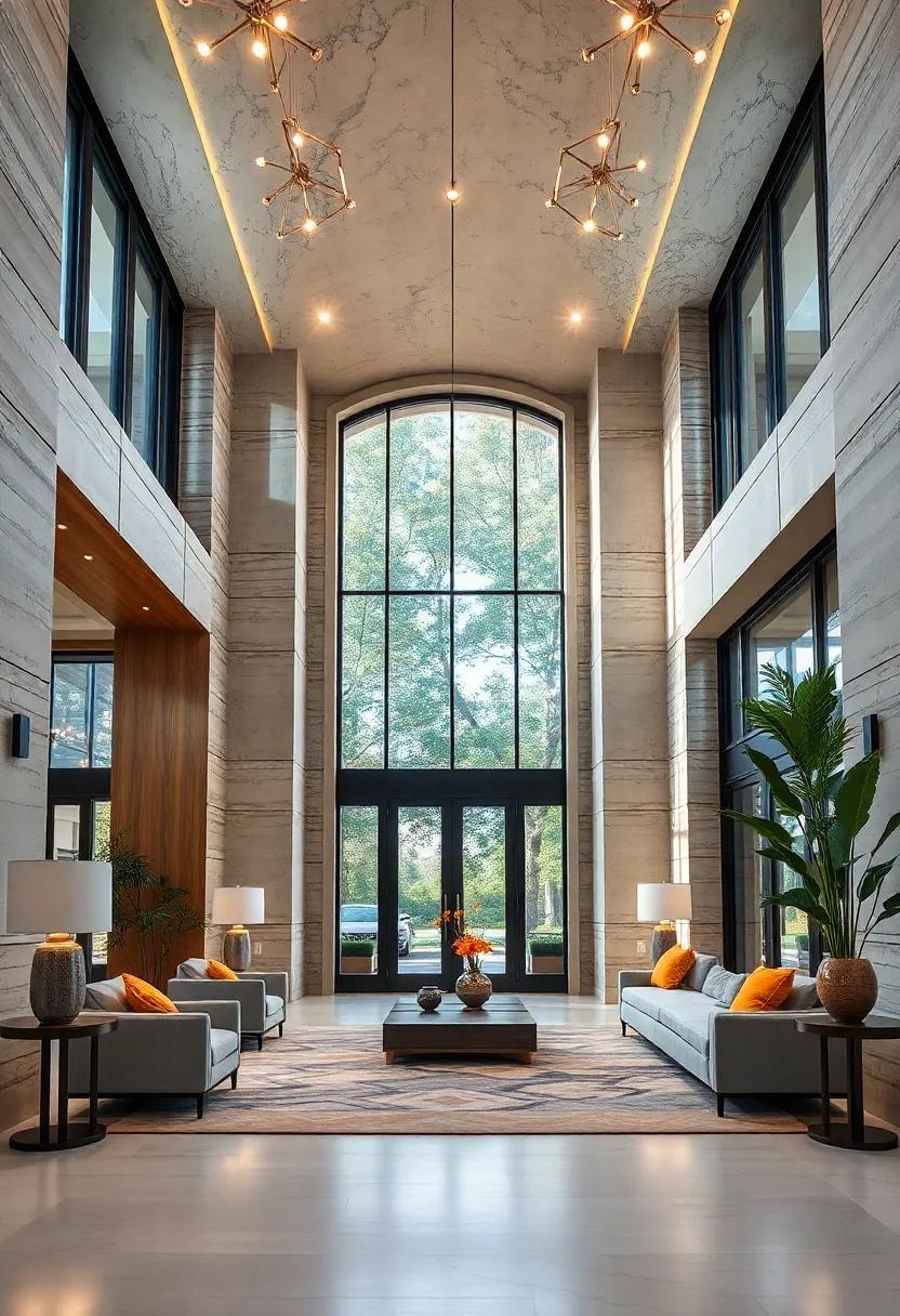 Architectural Vaulted Ceilings Complemented With Recessed Lighting Creating Expansive Foyer Ambiances