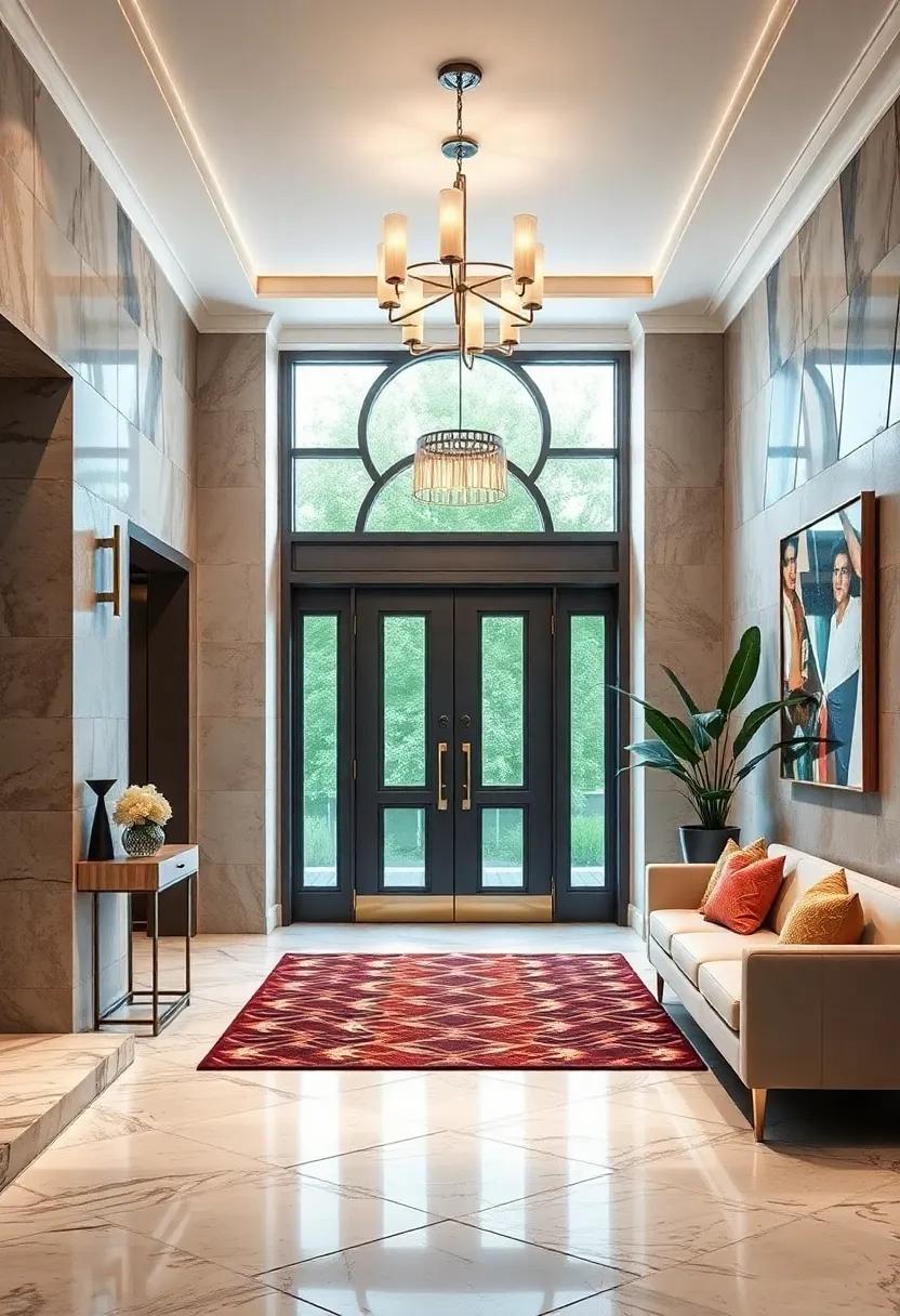 Art Deco Entryway Showcasing Bold Geometric Patterns and Polished Chrome Details