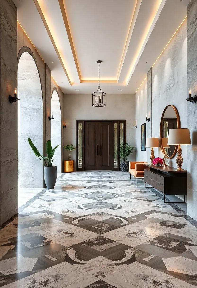 Bold Geometric Patterns in Floor Tiles Offering a Modern Artistic Statement At Entry Points