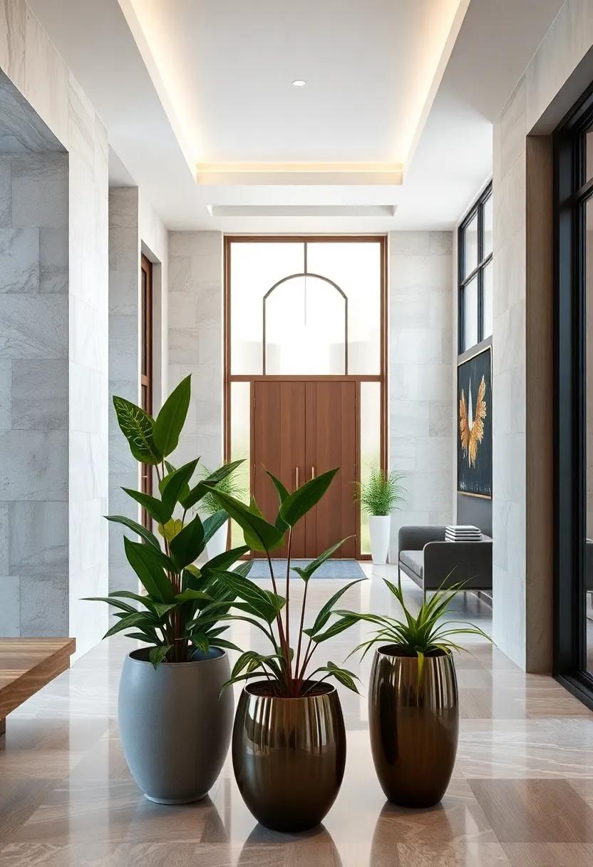 Lush Indoor Plants in Elegant Planters Creating a Fresh, Organic Contrast Against Luxe Finishes