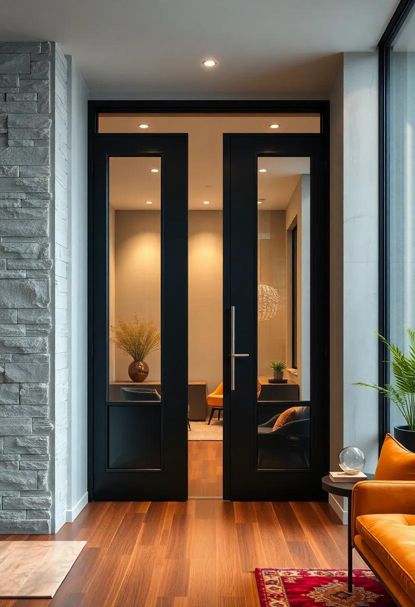 Modern Minimalist Doors Evoking Openness With Sleek Glass Panels and Matte Black Frames